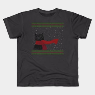 Knitted Kitty (black) Kids T-Shirt